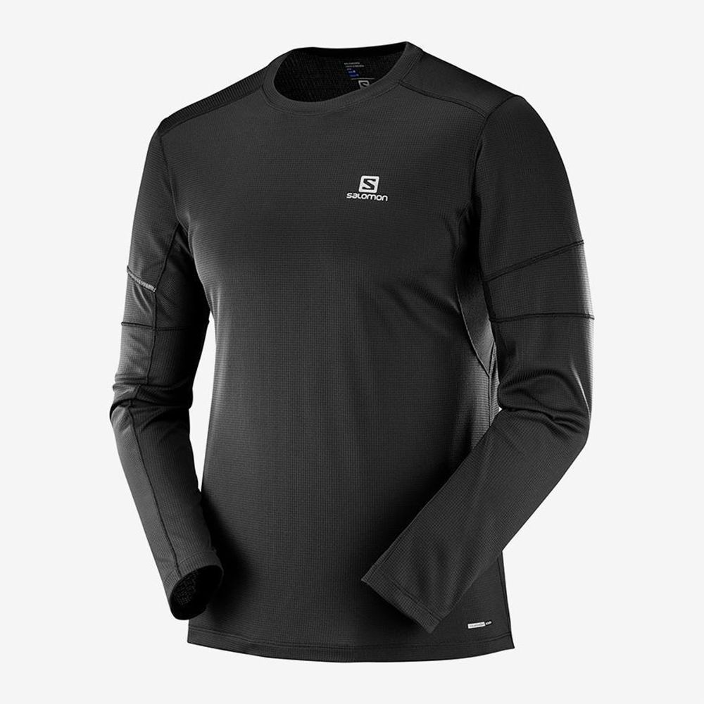 Salomon Singapore Mens Tops - AGILE LS Black | 81309-LUJT